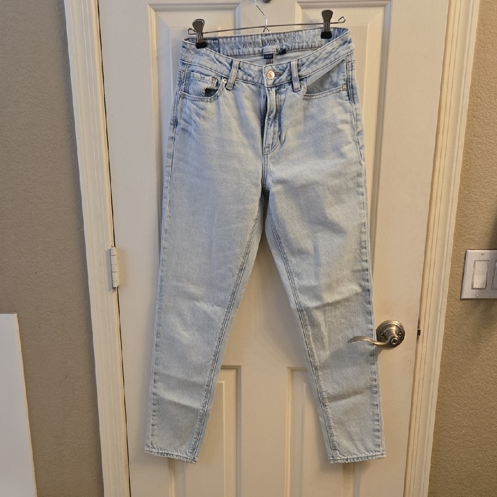 American Eagle Mom Jean Strigid Light Blue Women's Jeans Sz 2 Reg